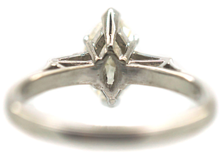 Platinum, Diamond Marquise Ring with Baguette Shoulders