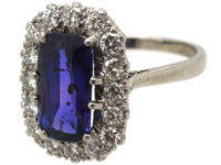 Art Deco 18ct White Gold & Colour Change Sapphire & Diamond Rectangular Cluster Ring