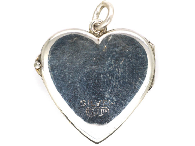 Silver Heart Locket with Engraved Flowers