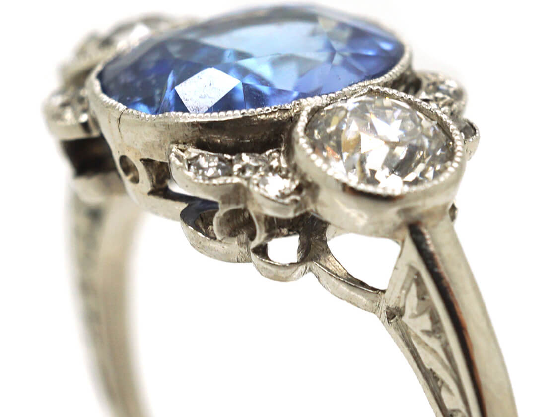 Art Deco Platinum, Ceylon Sapphire & Diamond Ring (83N) | The Antique ...