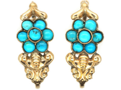 Georgian Gold & Turquoise Poissarde Earrings