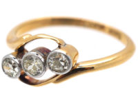 Edwardian 18ct Gold & Platinum Three Stone Diamond Twist Ring