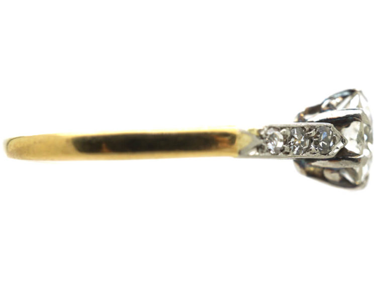 Art Deco Diamond Solitaire Ring with Diamond Shoulders