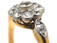 Edwardian 18ct Gold & Platinum Diamond Cluster Ring with Diamond Set Shoulders