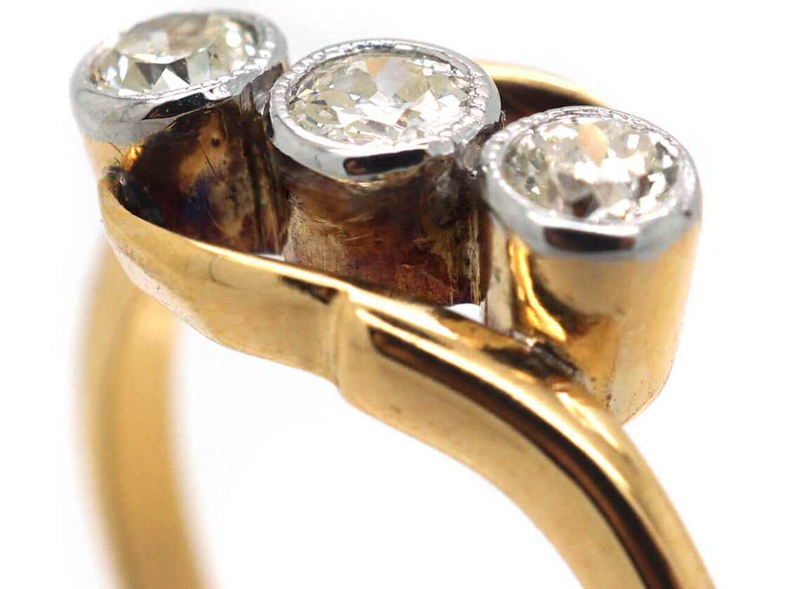 Edwardian 18ct Gold & Platinum Three Stone Diamond Twist Ring (202N ...