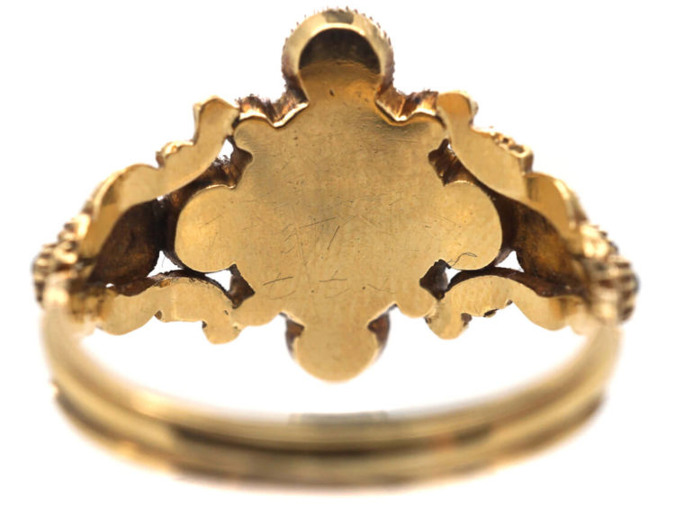 Georgian 18ct Gold, Diamond, Natural Split Pearl & Vauxhall Glass Ring