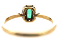 Art Deco 18ct Gold & Platinum Emerald & Diamond Rectangular Ring