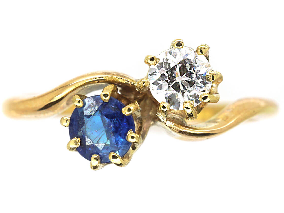 Edwardian 18ct Gold Sapphire & Diamond Twist Ring (122N) The Antique