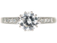 Art Deco Platinum Diamond Solitaire Ring with Diamond Set Shoulders