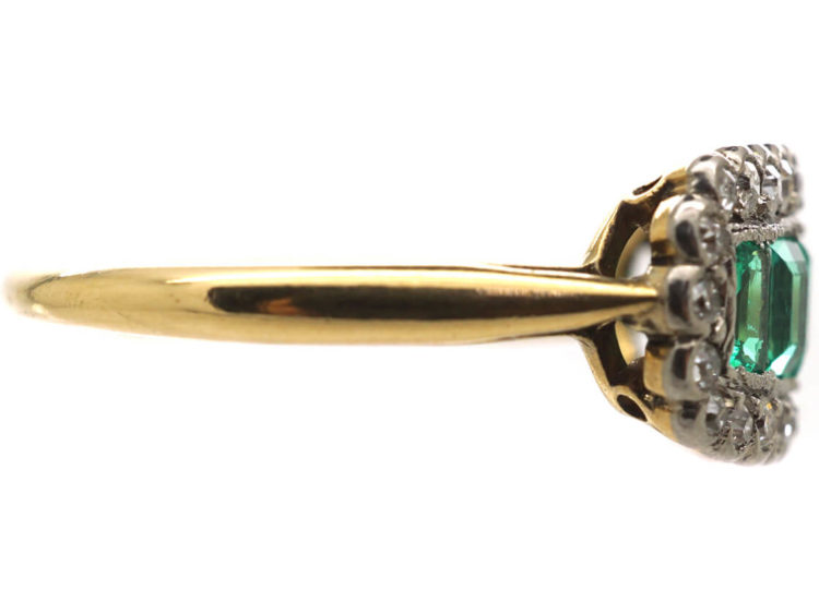 Edwardian 18ct Gold & Platinum Five Stone Emerald & Diamond Ring