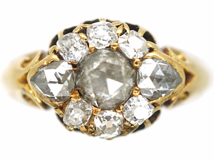 Victorian 18ct Gold Rose Diamond & Old Mine Cut Diamond Cluster Ring