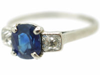 Art Deco Platinum Three Stone Sapphire & Diamond Ring