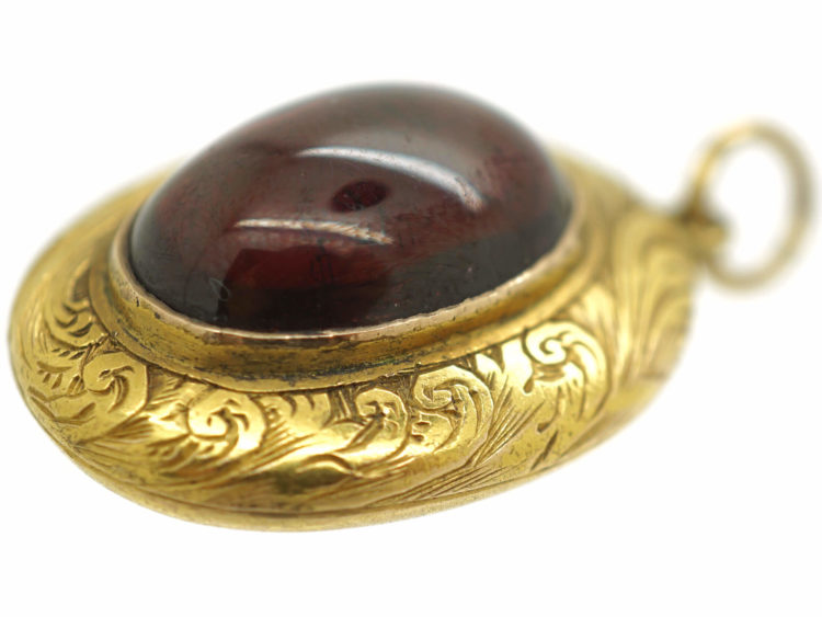Victorian 15ct Gold Cabochon Garnet Locket Back Pendant