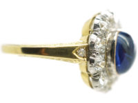 Edwardian 18ct Gold & Platinum Cabochon Sapphire & Diamond Cluster Ring