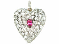 Edwardian 18ct white Gold Ruby & Diamond Heart Shaped Pendant