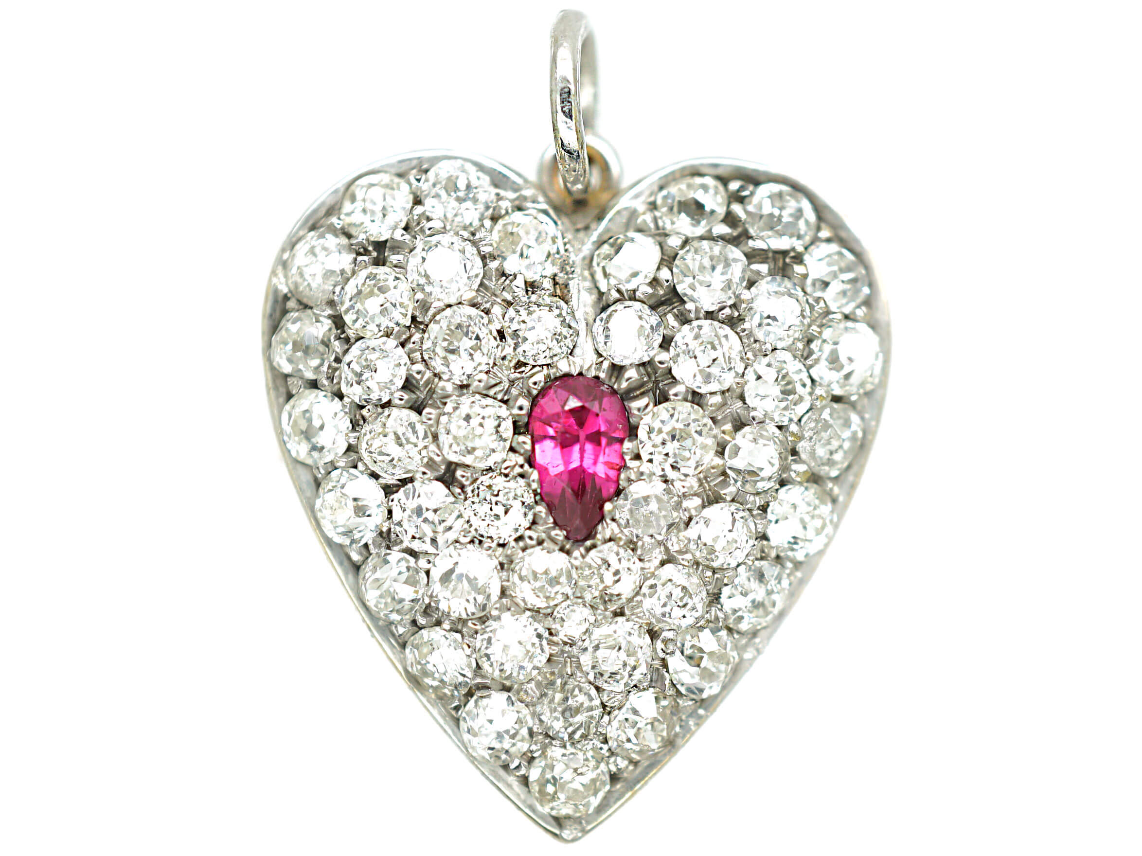 Edwardian 18ct white Gold Ruby & Diamond Heart Shaped Pendant (81N ...