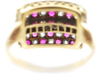 Victorian 18ct Gold Chequerboard Ring set with Rubies & Diamonds