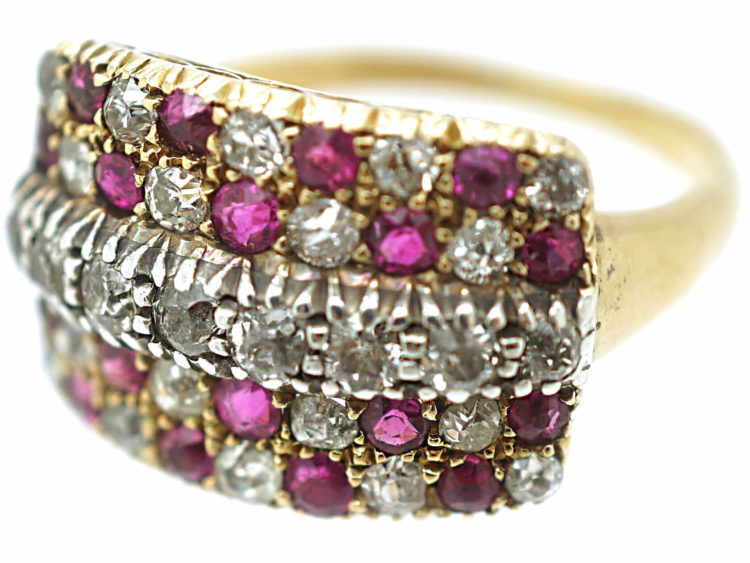 Victorian 18ct Gold Chequerboard Ring set with Rubies & Diamonds