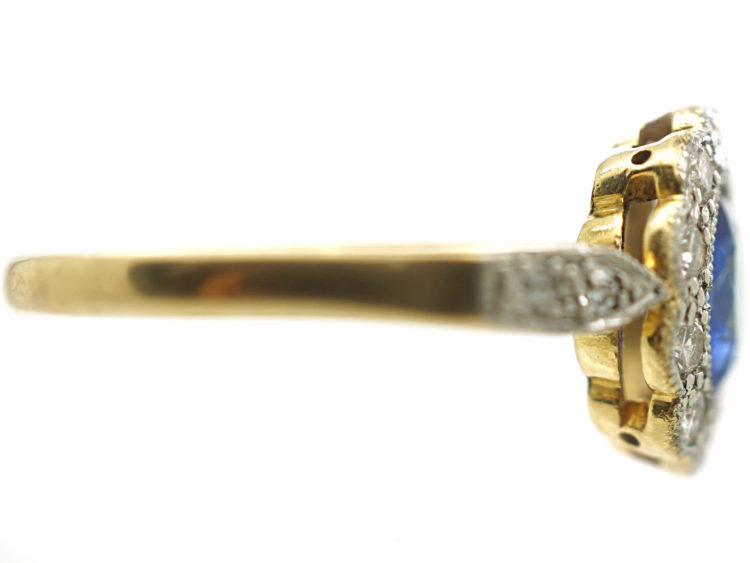 Edwardian Sapphire & Diamond Cluster Ring with Diamond Set Shoulders