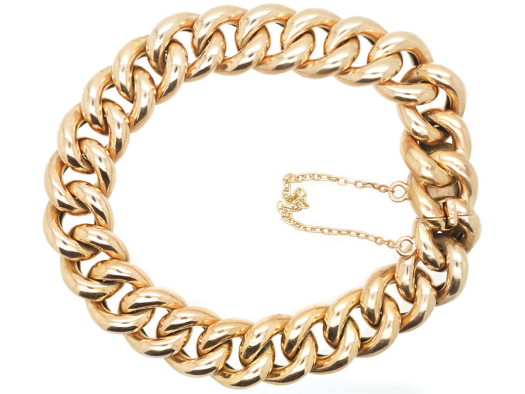 Edwardian 9ct Gold Close Linked Curb Bracelet