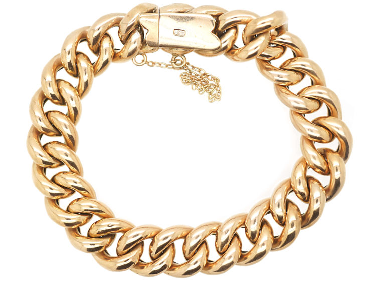 Edwardian 9ct Gold Close Linked Curb Bracelet
