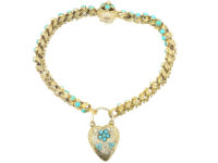 Regency 15ct Gold Bracelet with Forget me Not Heart Shaped Padlock set with Turquoise