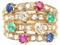 14ct Gold Harem Ring set with Rubies, Sapphires, Emeralds & Diamonds