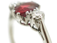Art Deco Platinum Three Stone Ruby & Diamond Ring