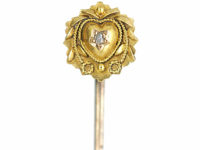 Victorian 15ct Gold Tie Pin with Heart Motif set with a Diamond