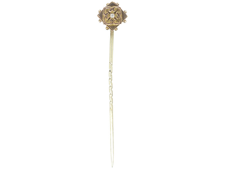Edwardian 9ct Gold Diamond Shaped Tie Pin set with a Diamond