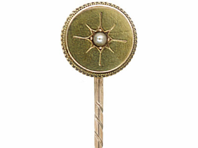 Victorian 15ct Gold Round Tie Pin set with a Natural Split Pearl