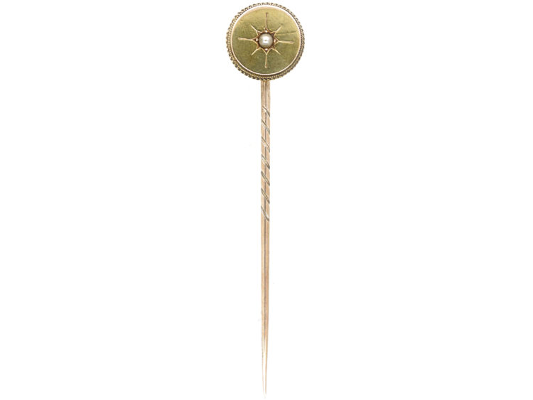 Victorian 15ct Gold Round Tie Pin set with a Natural Split Pearl