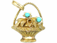 Georgian 15ct Gold Basket Charm set with Turquoise