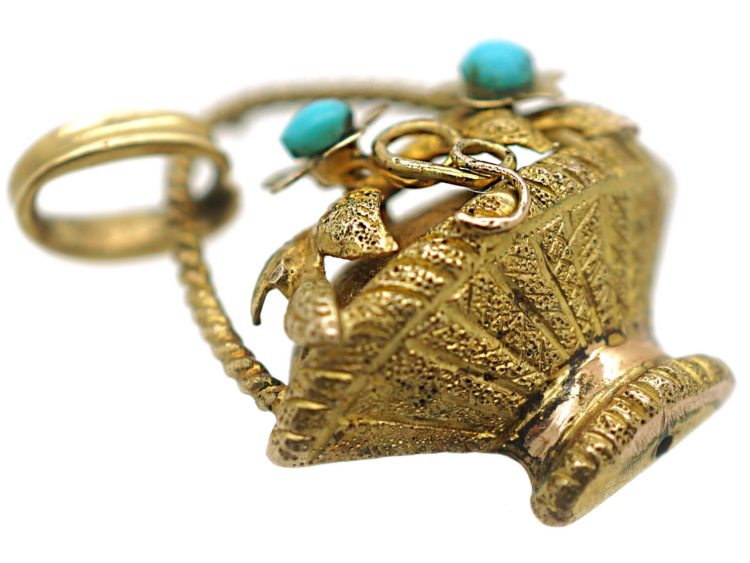 Georgian 15ct Gold Basket Charm set with Turquoise