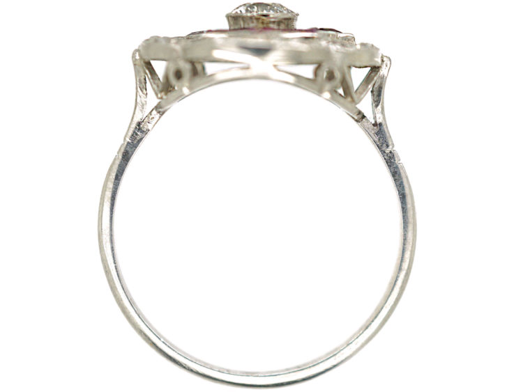 Art Deco Platinum, Ruby & Diamond Open Cluster Ring