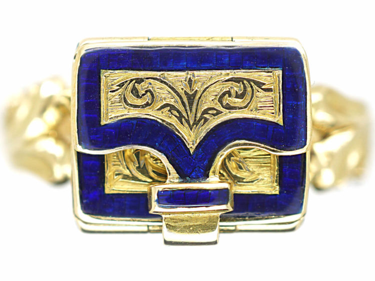 Regency 15ct Gold & Blue Enamel Opening Book Ring