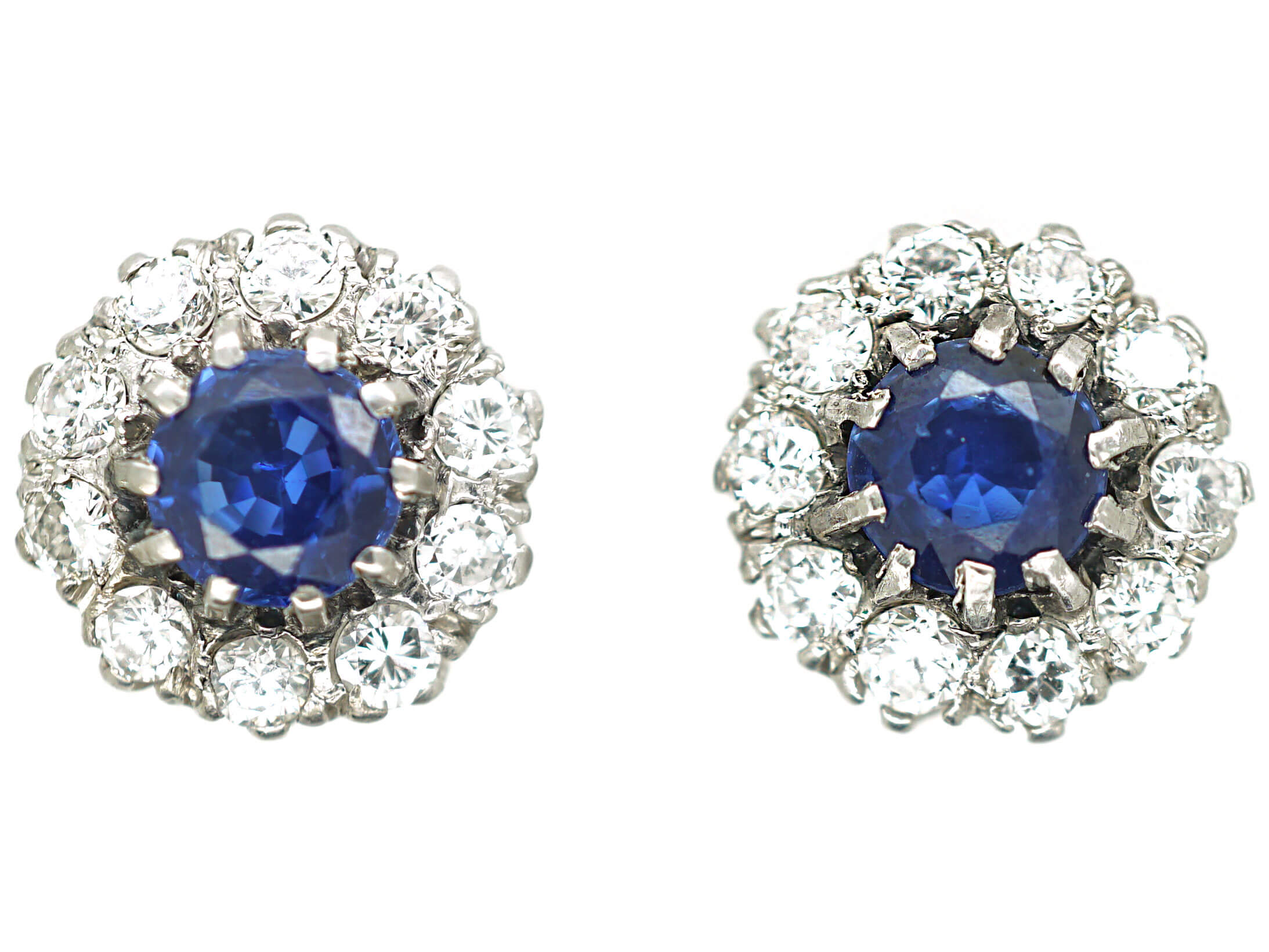 18ct White Gold Sapphire & Diamond Cluster Earrings (196N) | The