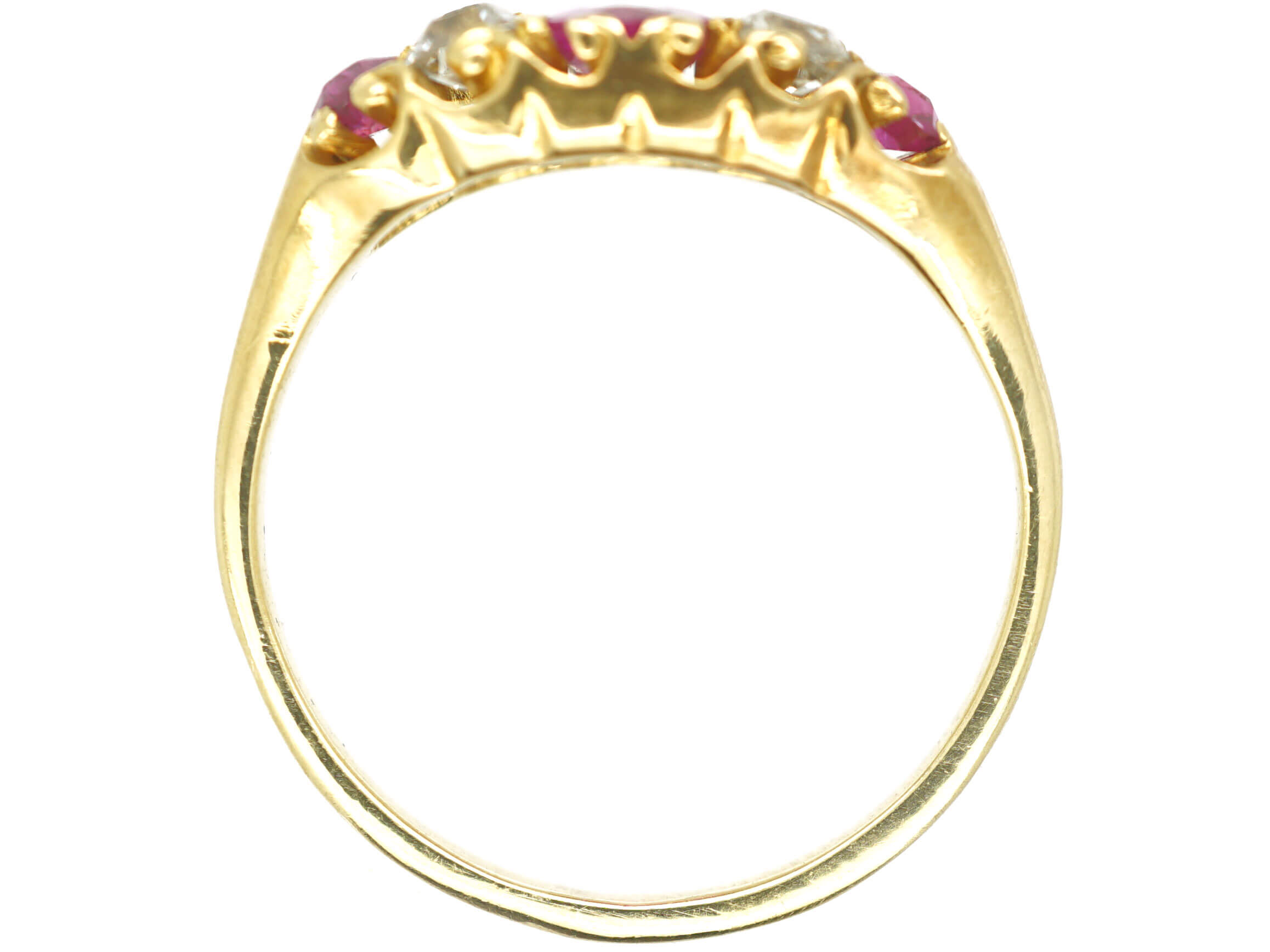 Victorian 18ct Gold Three Stone Ruby & Diamond Ring (285N) | The