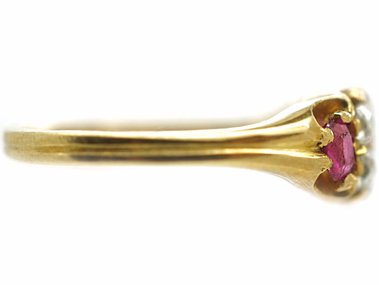 Victorian 18ct Gold Three Stone Ruby & Diamond Ring