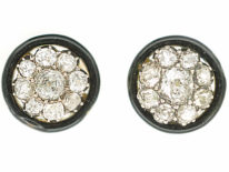Art Deco Black Enamel & Diamond Cluster Earrings