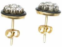 Art Deco 18ct Gold & Silver, Diamond Cluster Earrings with Black Enamel Surround