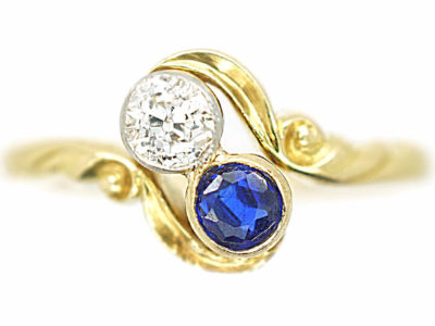 Edwardian 18ct Gold, Sapphire & Diamond Twist Ring