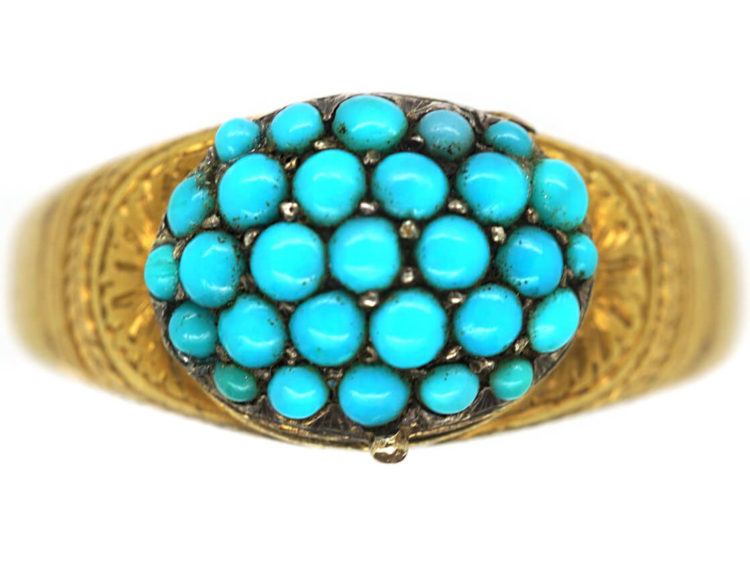 Victorian 18ct Gold Turquoise Cluster Opening Ring