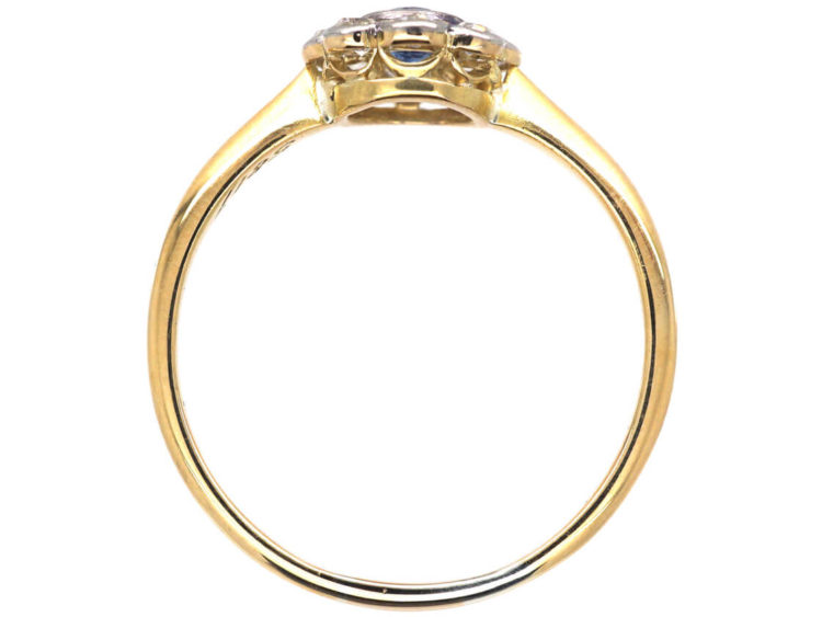Edwardian 18ct Gold & Platinum Sapphire & Diamond Cluster Ring
