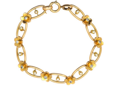 Edwardian 18ct Gold, Diamond & Natural Split Pearl Bracelet