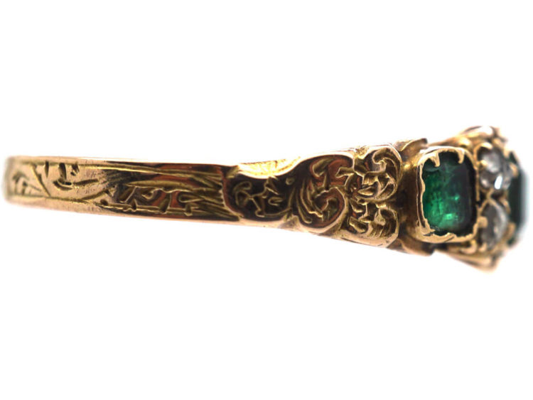 Regency 15ct Gold Three Stone Emerald & Rose Diamond Ring