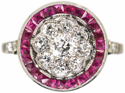 Art Deco Platinum, Ruby & Diamond Target Ring