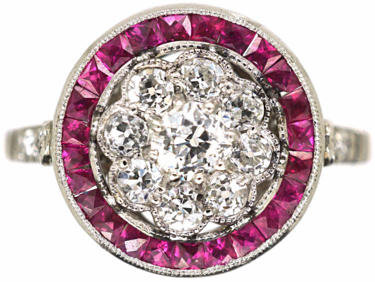 Art Deco Platinum, Ruby & Diamond Target Ring