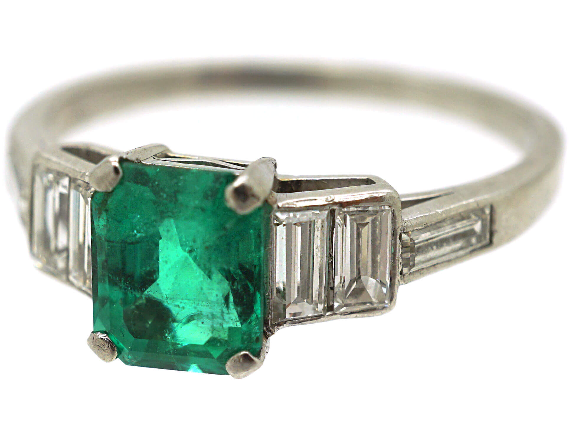 Art Deco Platinum, Emerald & Baguette Diamond Ring (443N) | The Antique ...