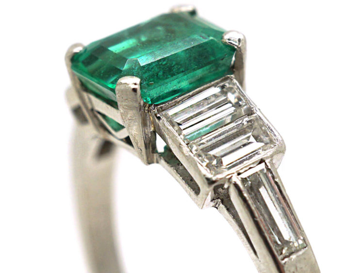 Art Deco Platinum, Emerald & Baguette Diamond Ring